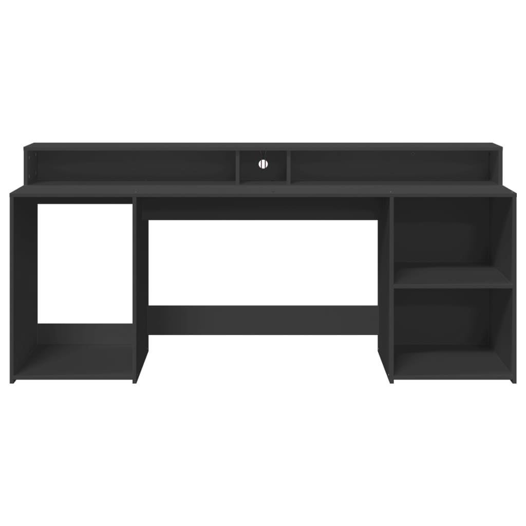 Modern Wooden 200cm Home Office Computer Desk Table With LED Lights & Storage