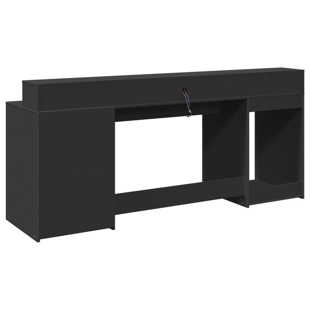 Modern Wooden 200cm Home Office Computer Desk Table With LED Lights & Storage
