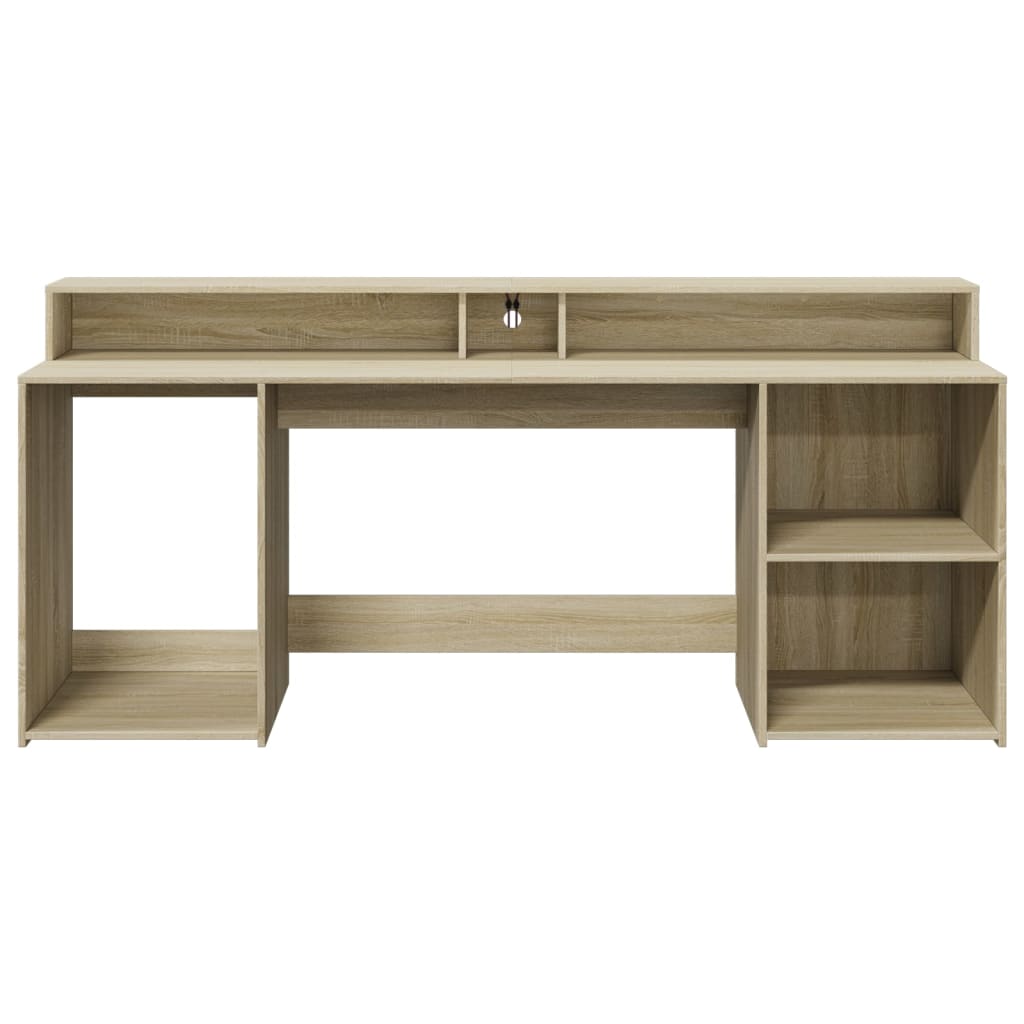 Modern Wooden 200cm Home Office Computer Desk Table With LED Lights & Storage