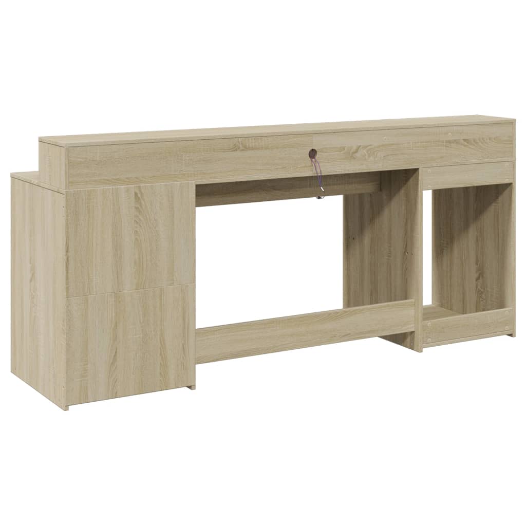 Modern Wooden 200cm Home Office Computer Desk Table With LED Lights & Storage