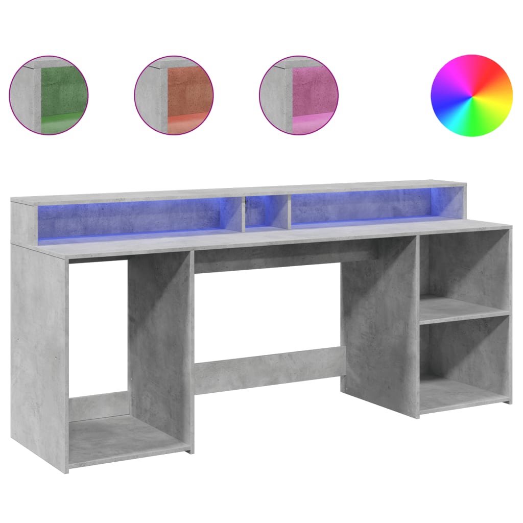 Modern Wooden 200cm Home Office Computer Desk Table With LED Lights & Storage