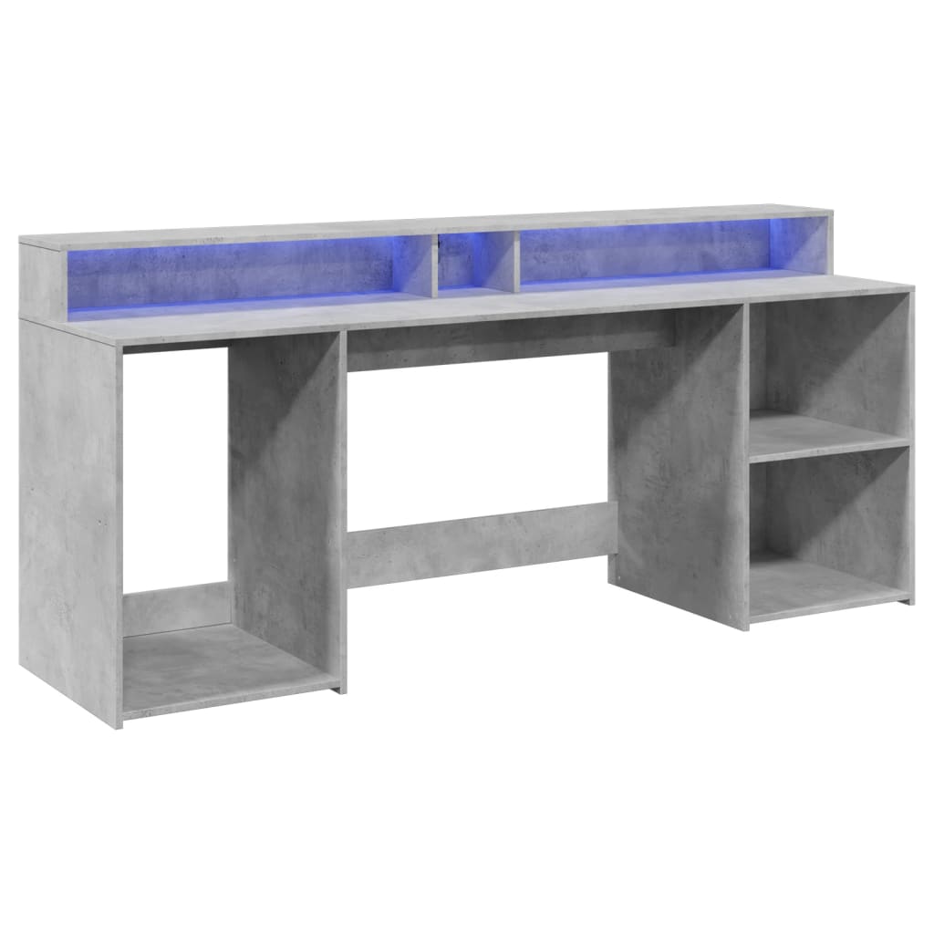 Modern Wooden 200cm Home Office Computer Desk Table With LED Lights & Storage