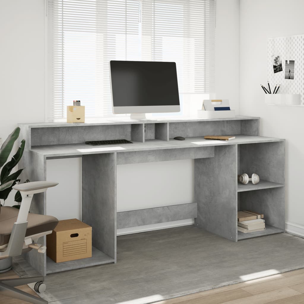 Modern Wooden 200cm Home Office Computer Desk Table With LED Lights & Storage
