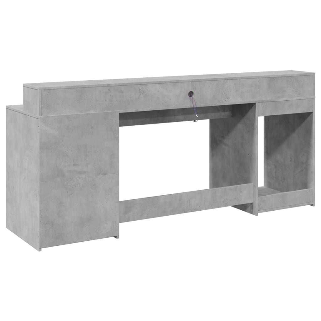Modern Wooden 200cm Home Office Computer Desk Table With LED Lights & Storage