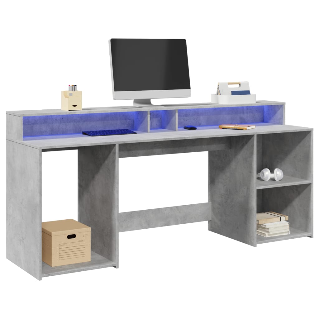 Modern Wooden 200cm Home Office Computer Desk Table With LED Lights & Storage