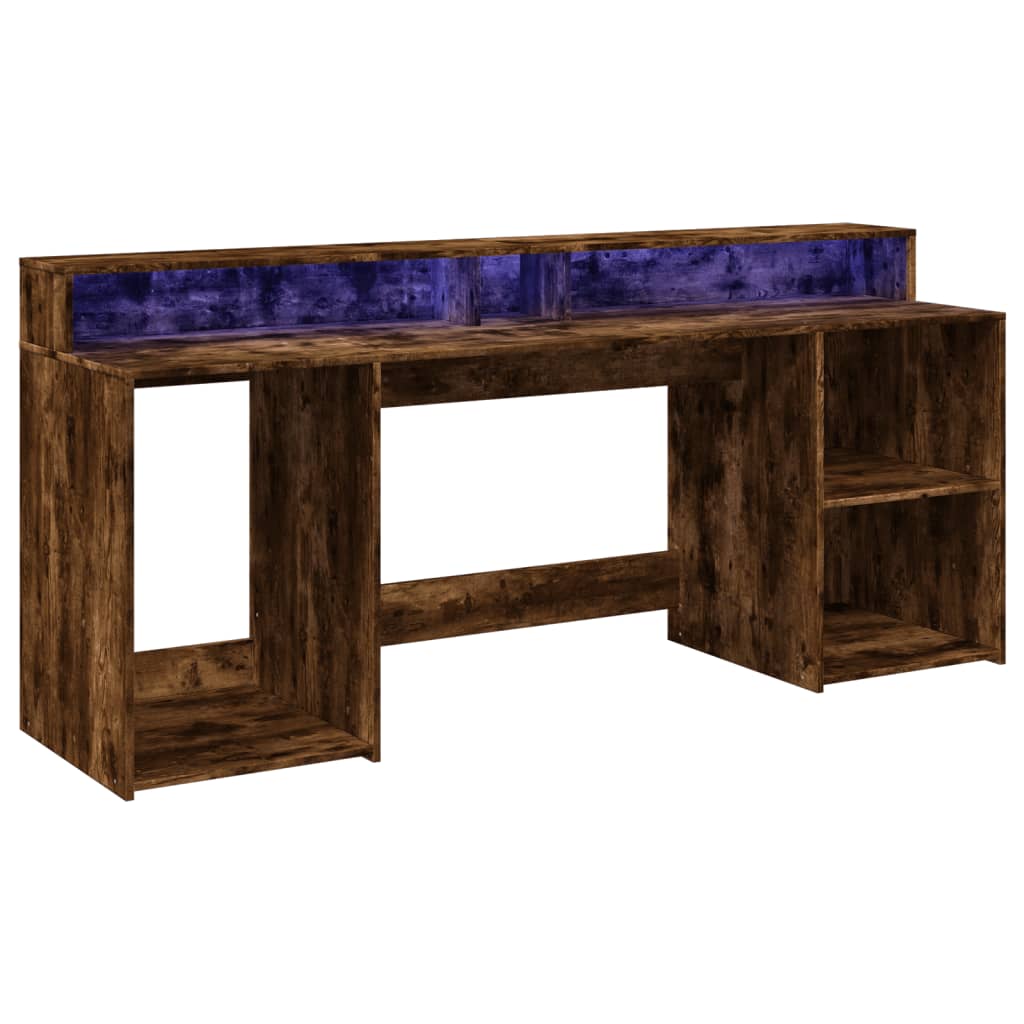Modern Wooden 200cm Home Office Computer Desk Table With LED Lights & Storage