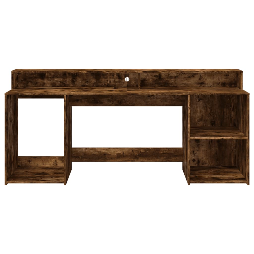 Modern Wooden 200cm Home Office Computer Desk Table With LED Lights & Storage