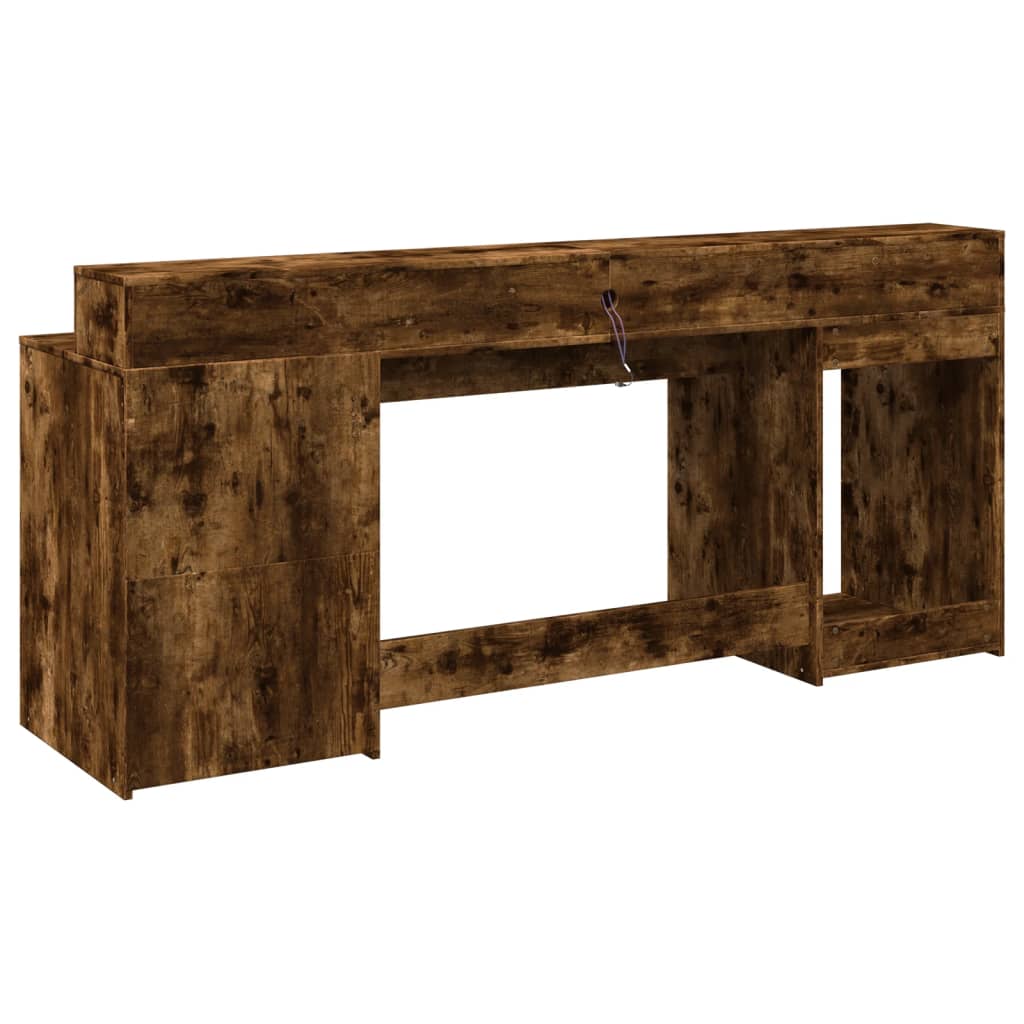 Modern Wooden 200cm Home Office Computer Desk Table With LED Lights & Storage