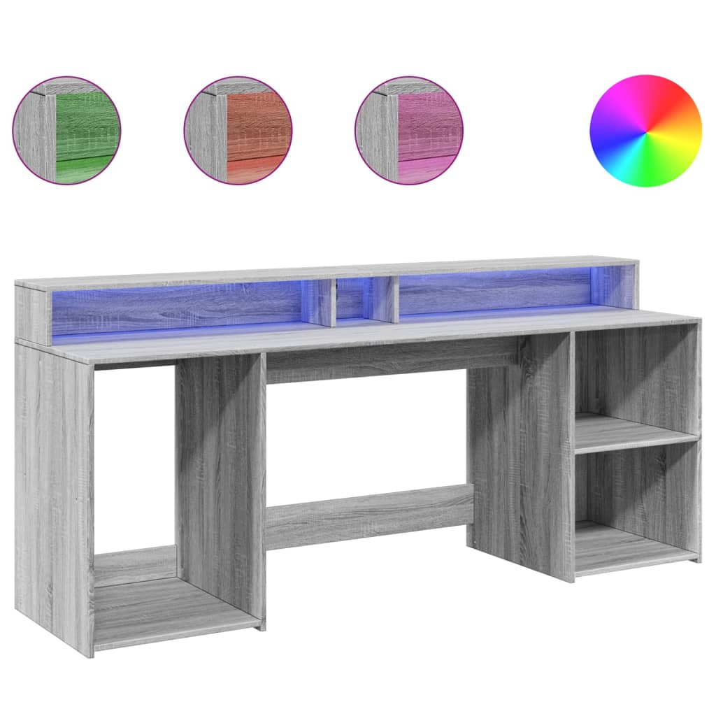 Modern Wooden 200cm Home Office Computer Desk Table With LED Lights & Storage