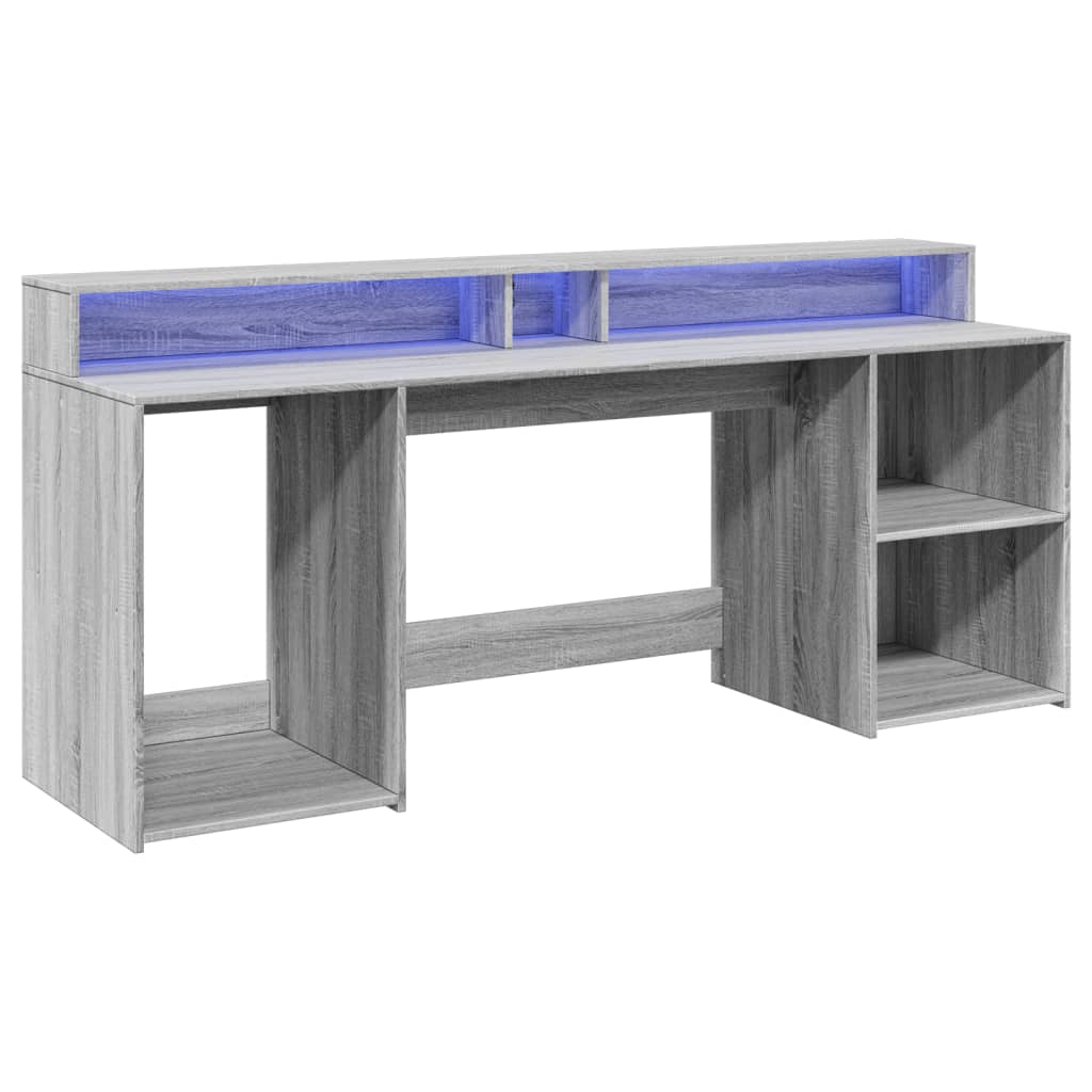 Modern Wooden 200cm Home Office Computer Desk Table With LED Lights & Storage