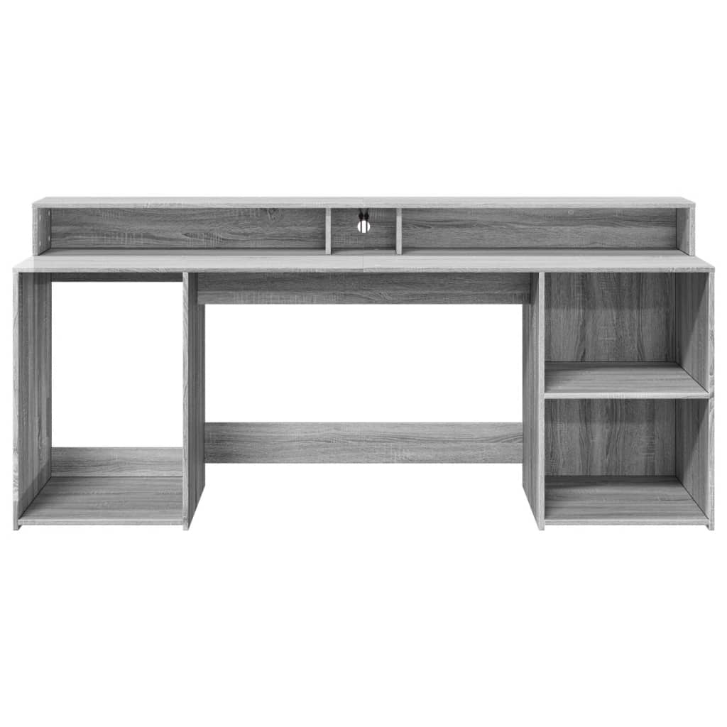 Modern Wooden 200cm Home Office Computer Desk Table With LED Lights & Storage