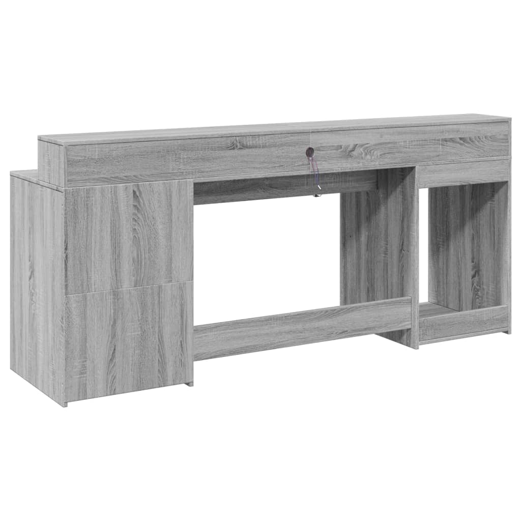 Modern Wooden 200cm Home Office Computer Desk Table With LED Lights & Storage