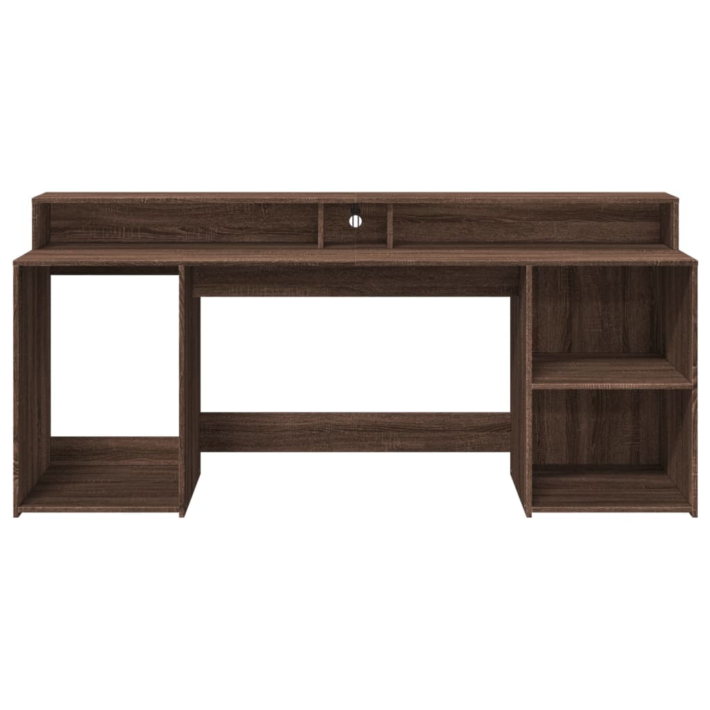 Modern Wooden 200cm Home Office Computer Desk Table With LED Lights & Storage
