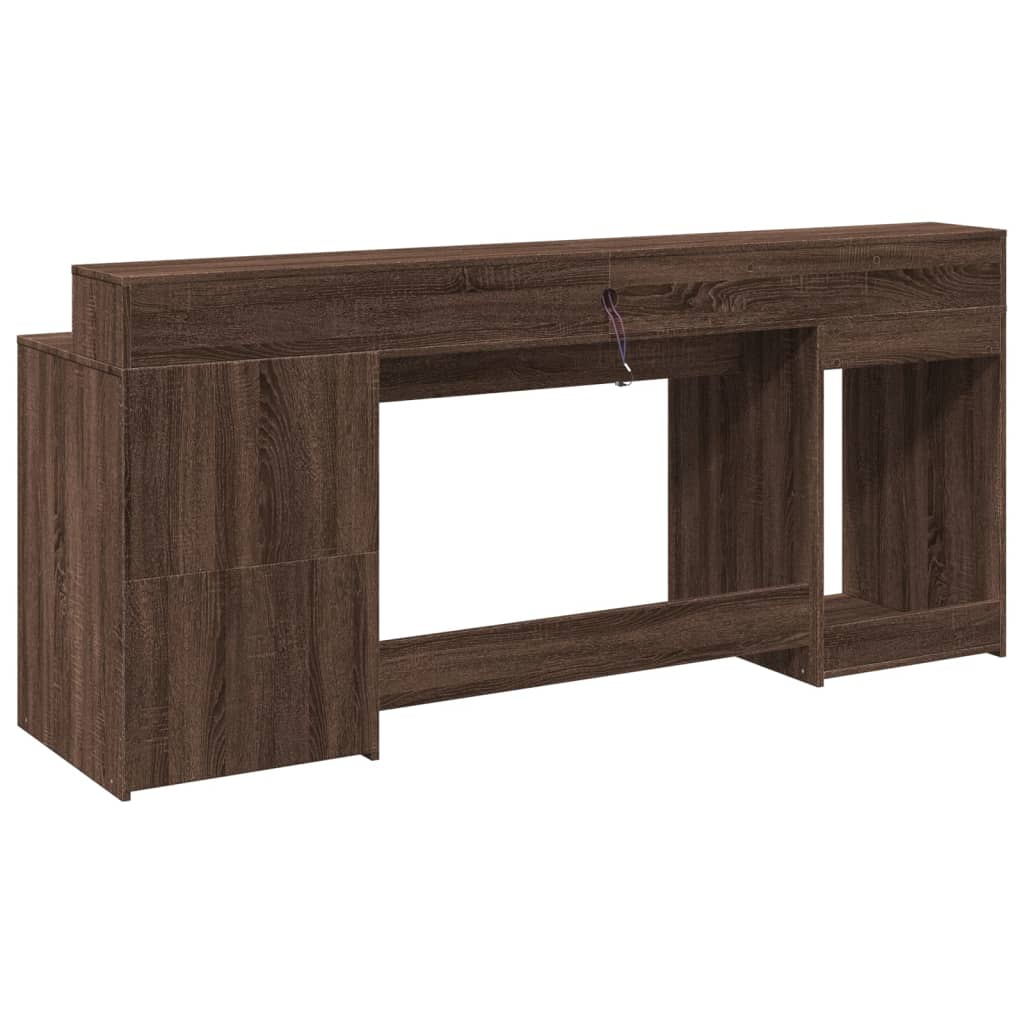 Modern Wooden 200cm Home Office Computer Desk Table With LED Lights & Storage