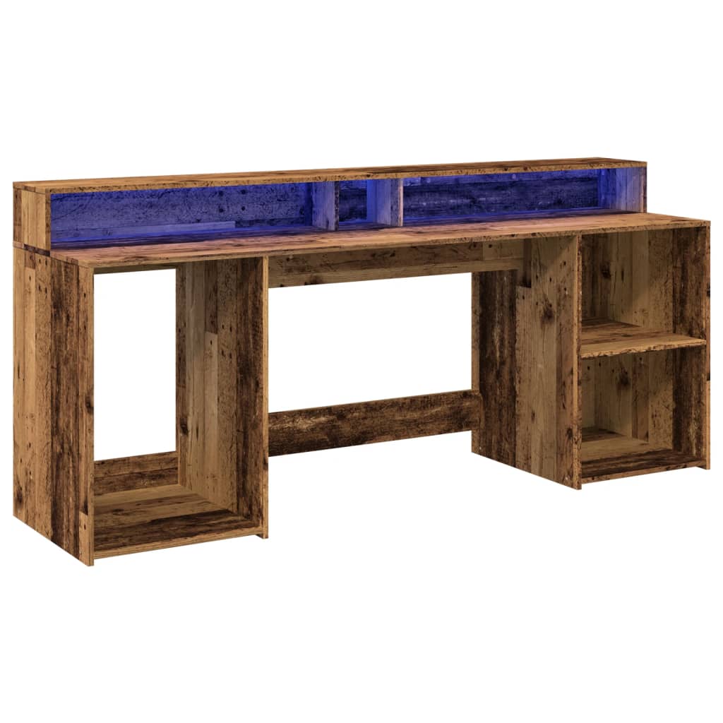 Modern Wooden 200cm Home Office Computer Desk Table With LED Lights & Storage