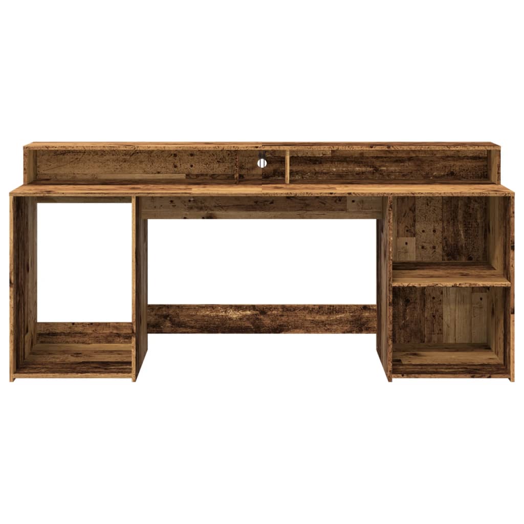 Modern Wooden 200cm Home Office Computer Desk Table With LED Lights & Storage