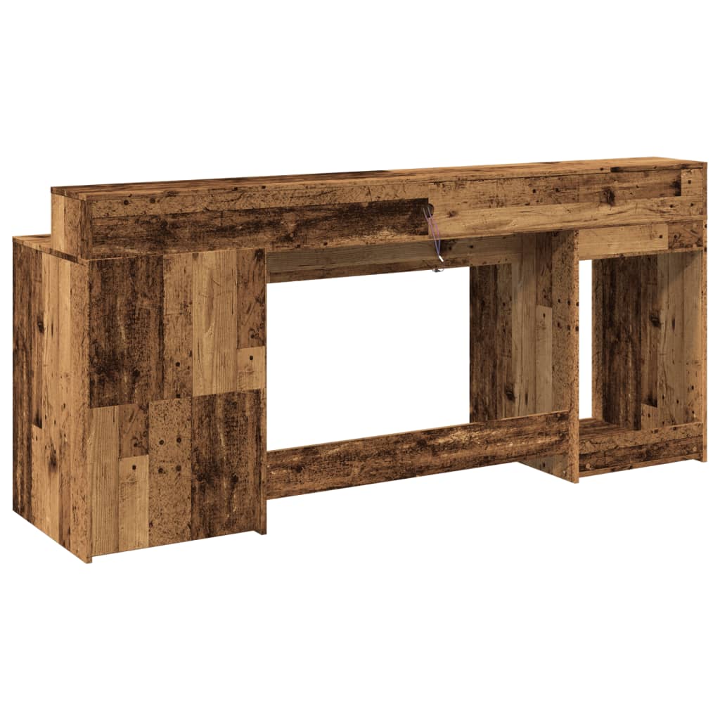 Modern Wooden 200cm Home Office Computer Desk Table With LED Lights & Storage