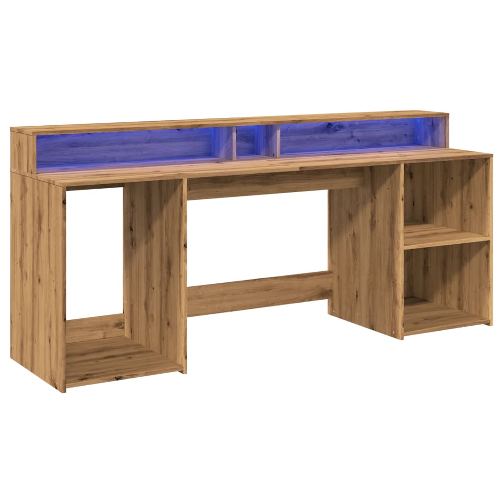 Modern Wooden 200cm Home Office Computer Desk Table With LED Lights & Storage