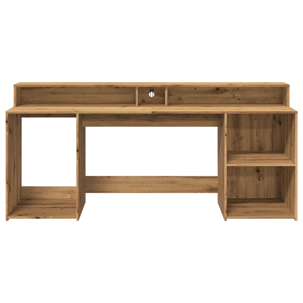 Modern Wooden 200cm Home Office Computer Desk Table With LED Lights & Storage