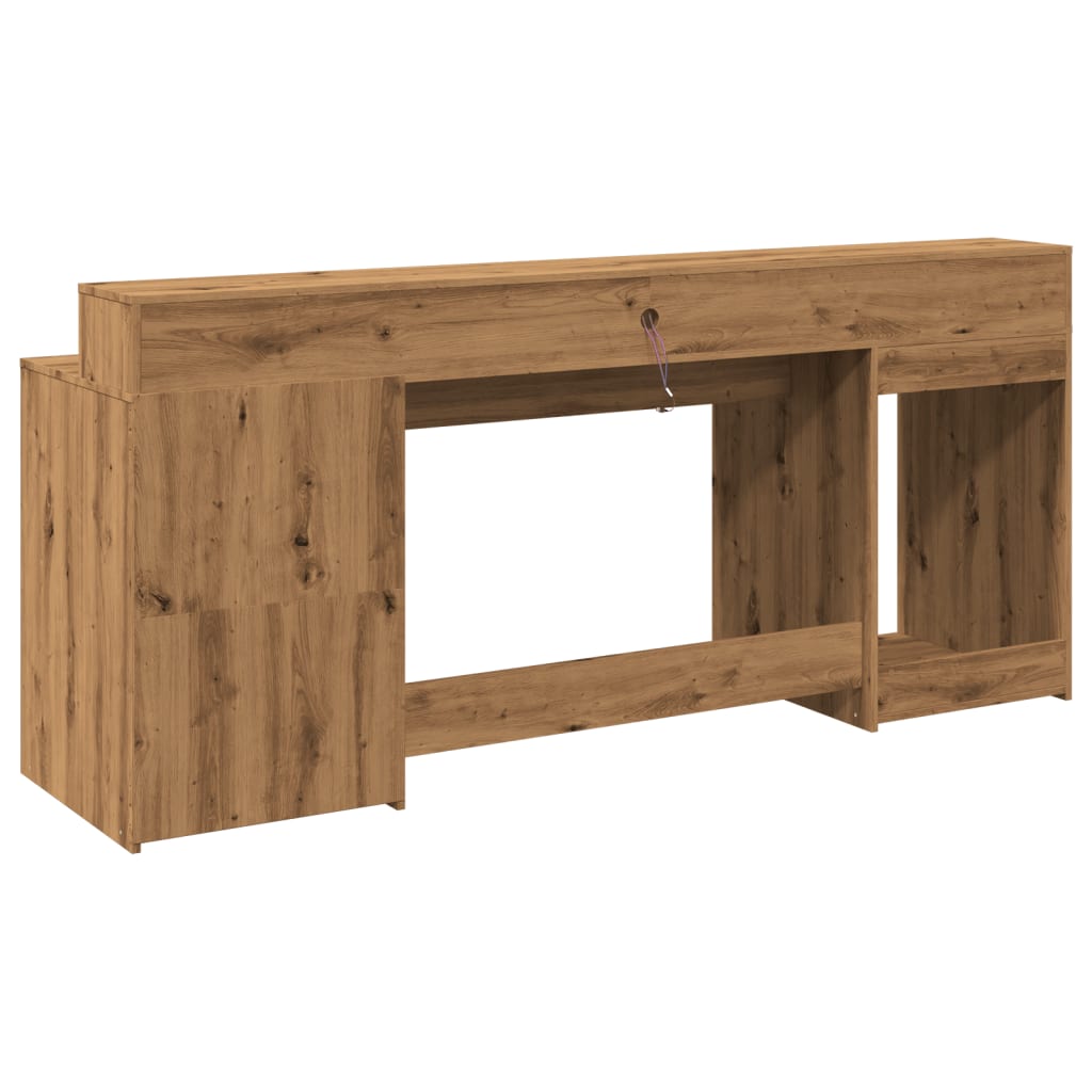 Modern Wooden 200cm Home Office Computer Desk Table With LED Lights & Storage