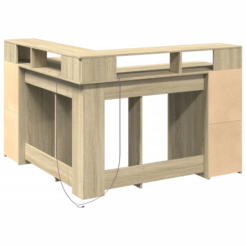 Desk with LED Lights Sonoma Oak 130x130x91 cm Engineered Wood