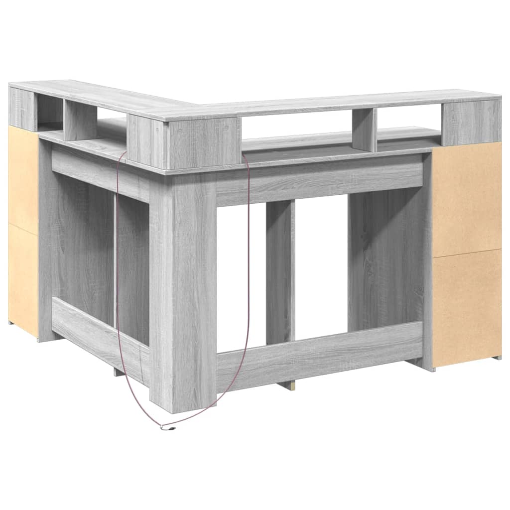 Desk with LED Lights Grey Sonoma 130x130x91 cm Engineered Wood