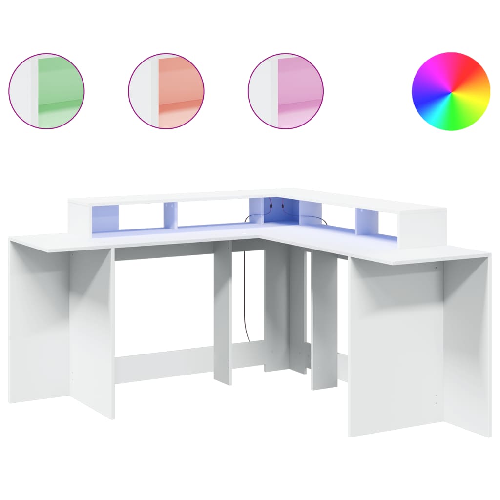 Modern Wooden Large Office Gaming Corner Computer Desk With LED Lights Storage