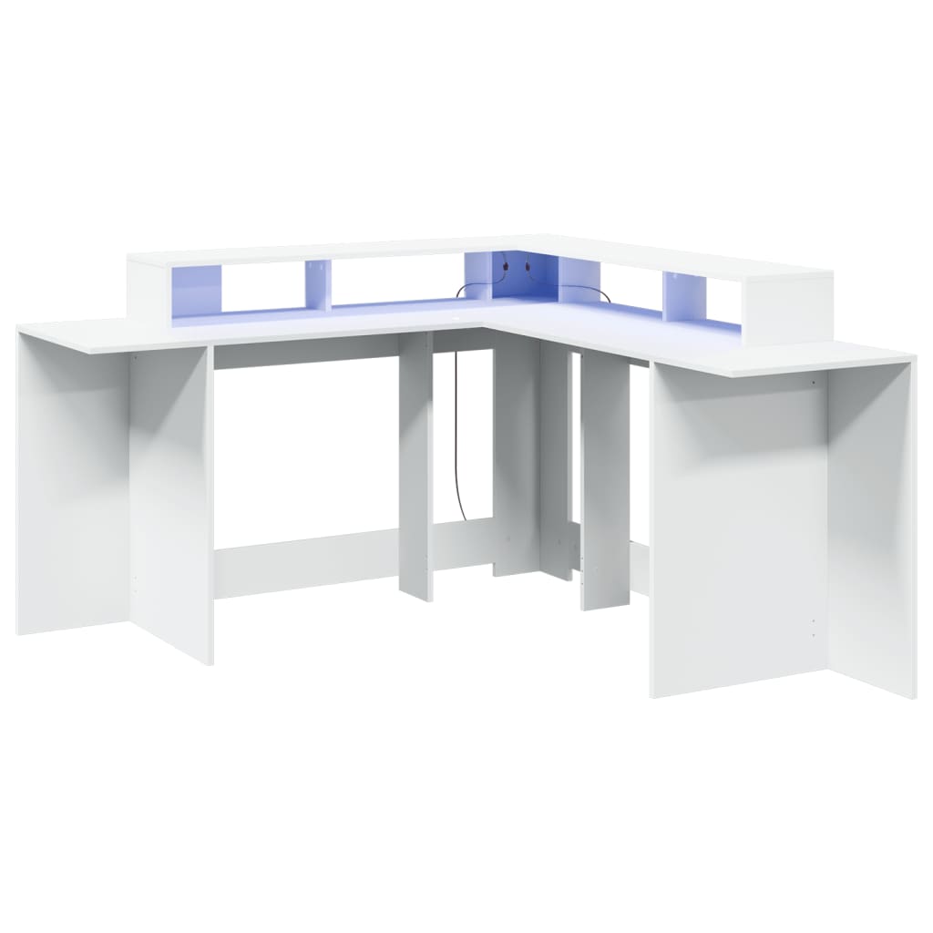 Modern Wooden Large Office Gaming Corner Computer Desk With LED Lights Storage