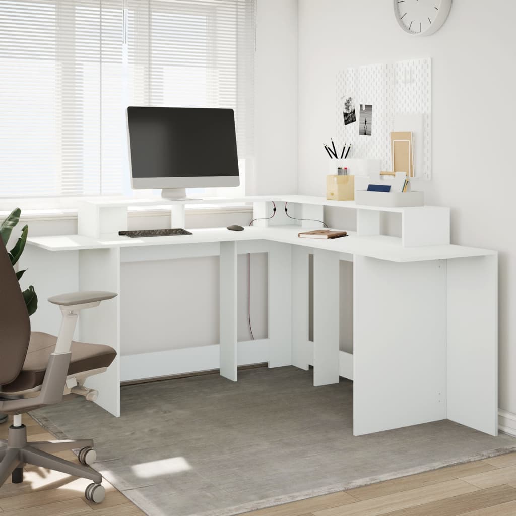 Modern Wooden Large Office Gaming Corner Computer Desk With LED Lights Storage