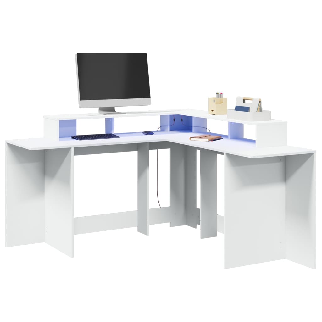 Modern Wooden Large Office Gaming Corner Computer Desk With LED Lights Storage