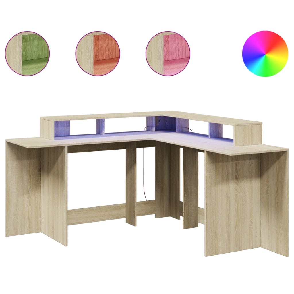 Modern Wooden Large Office Gaming Corner Computer Desk With LED Lights Storage