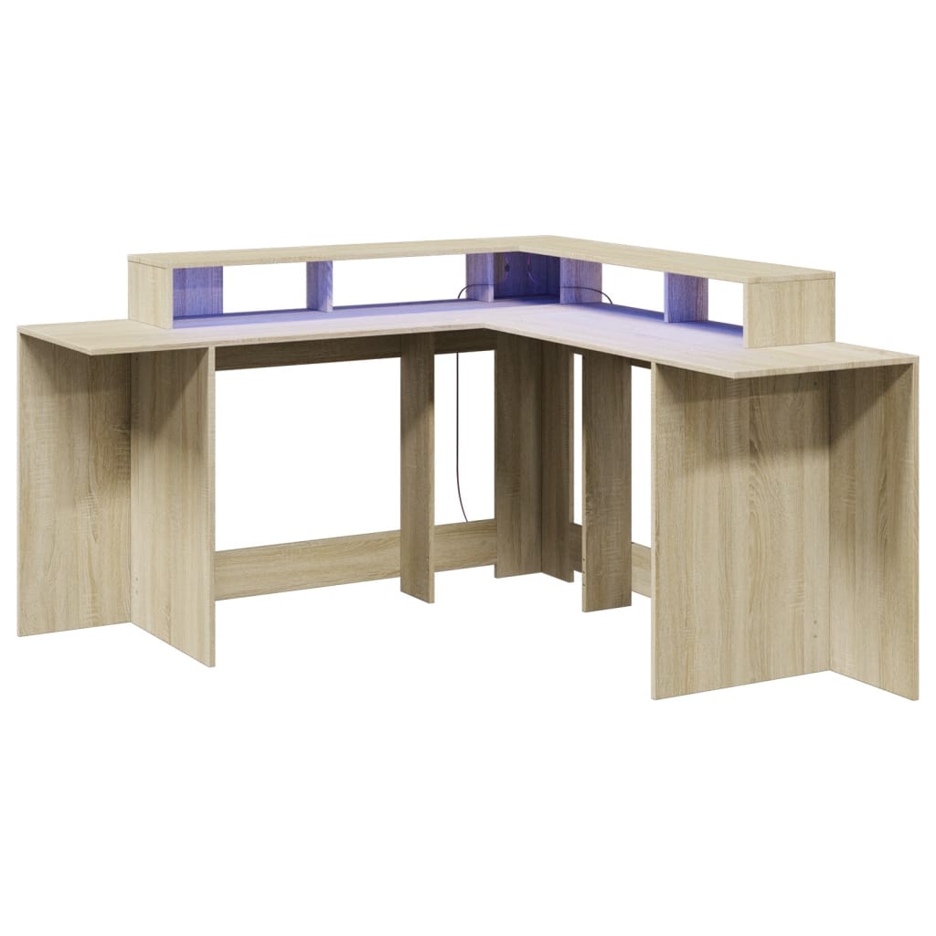 Modern Wooden Large Office Gaming Corner Computer Desk With LED Lights Storage