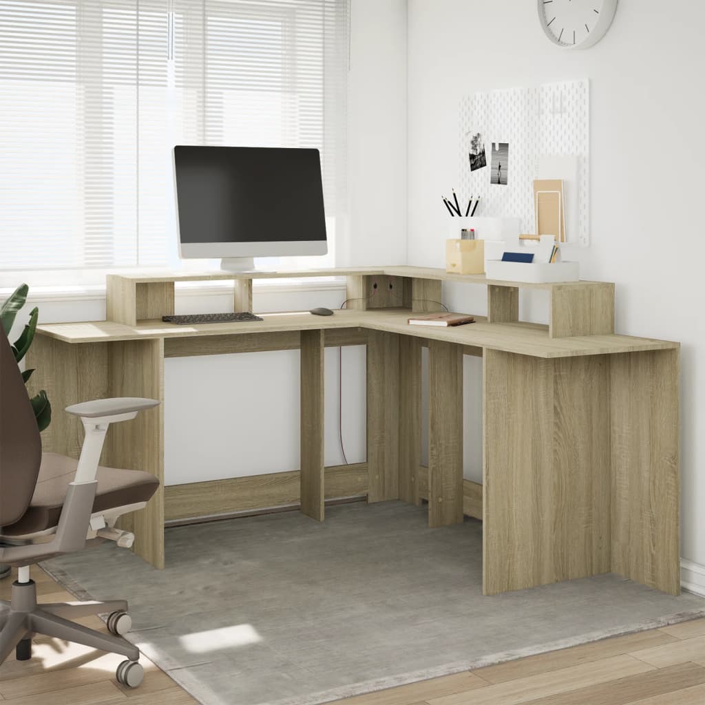 Modern Wooden Large Office Gaming Corner Computer Desk With LED Lights Storage