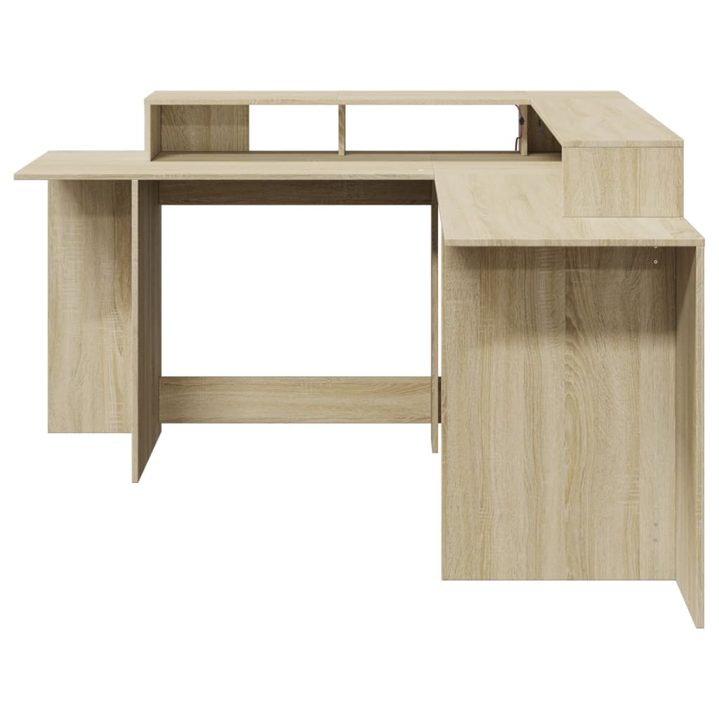 Modern Wooden Large Office Gaming Corner Computer Desk With LED Lights Storage