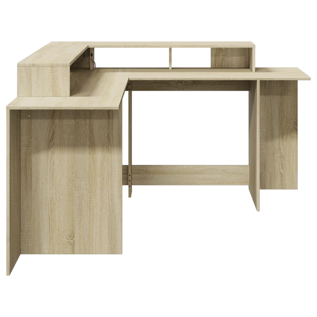 Modern Wooden Large Office Gaming Corner Computer Desk With LED Lights Storage