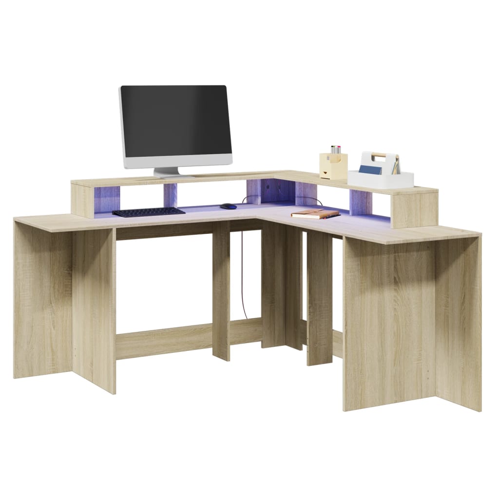 Modern Wooden Large Office Gaming Corner Computer Desk With LED Lights Storage