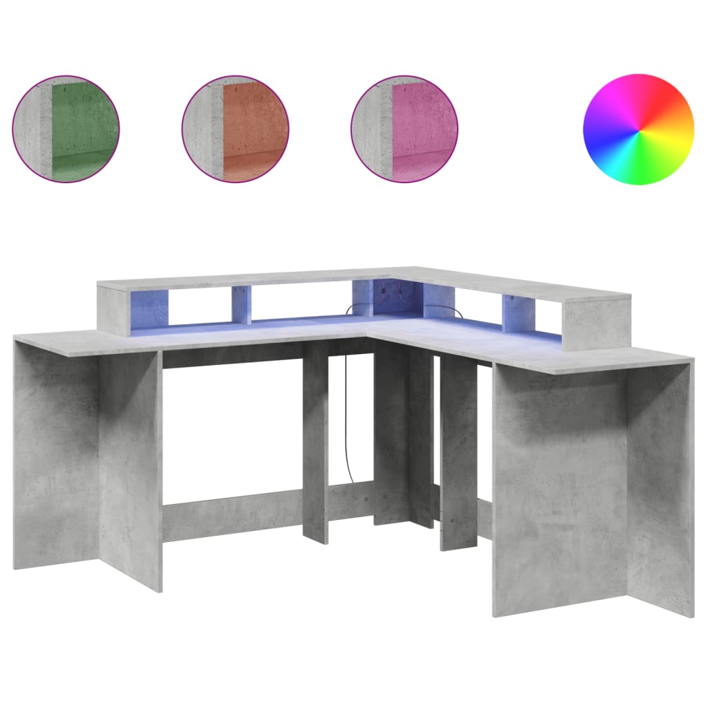 Modern Wooden Large Office Gaming Corner Computer Desk With LED Lights Storage