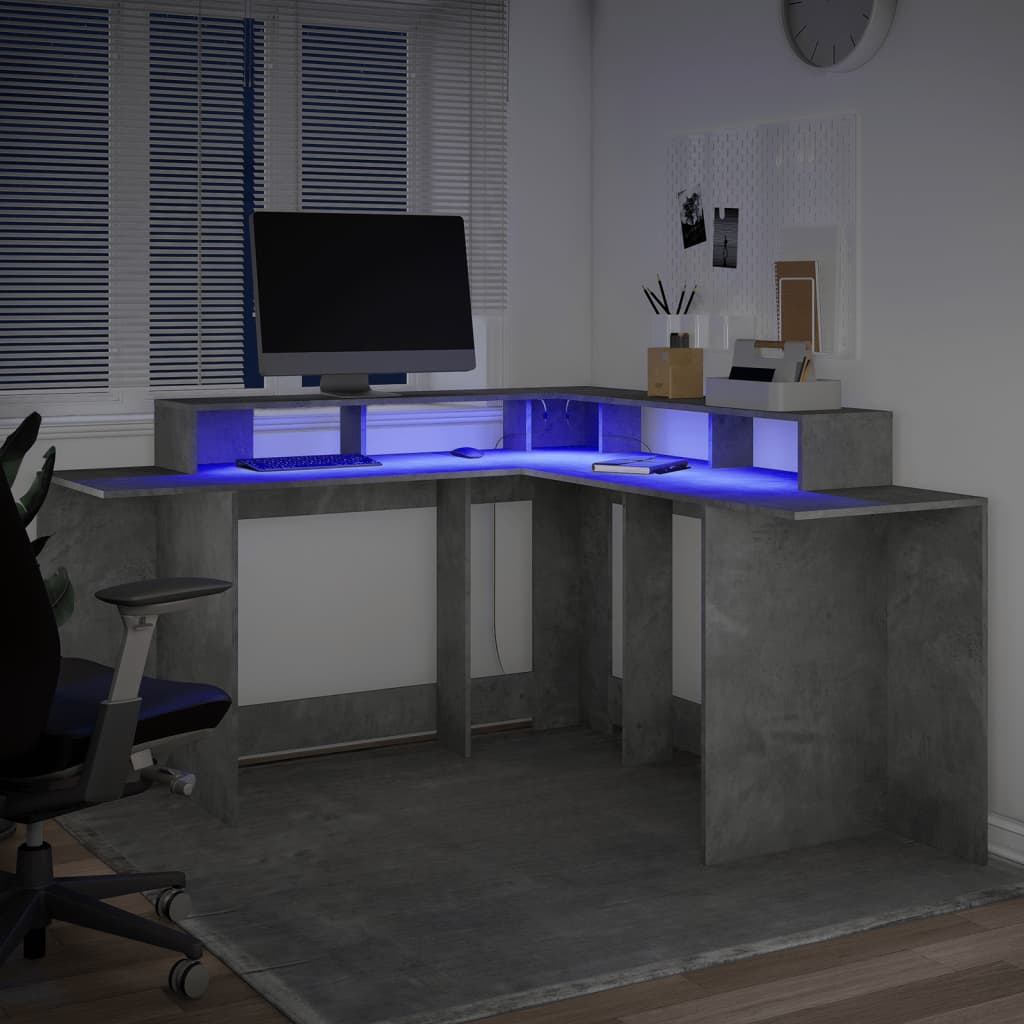 Modern Wooden Large Office Gaming Corner Computer Desk With LED Lights Storage