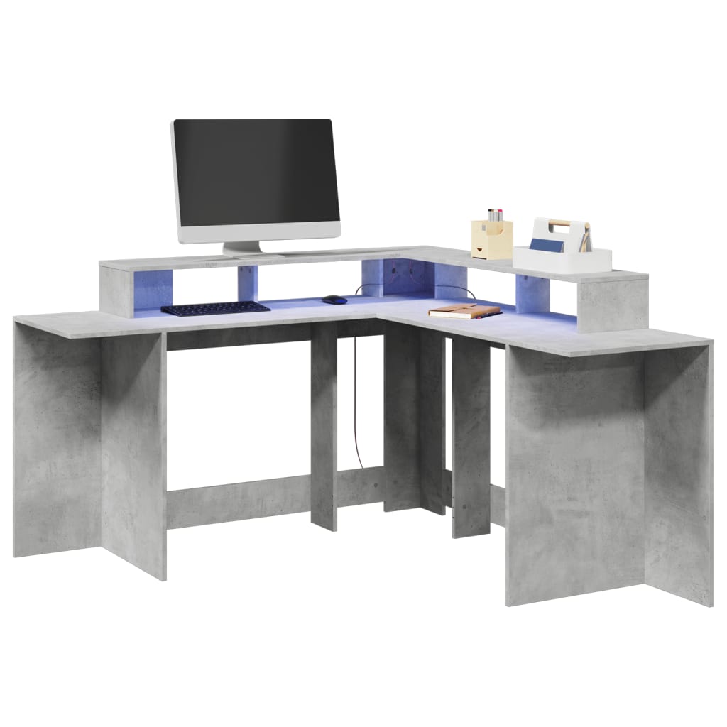 Modern Wooden Large Office Gaming Corner Computer Desk With LED Lights Storage