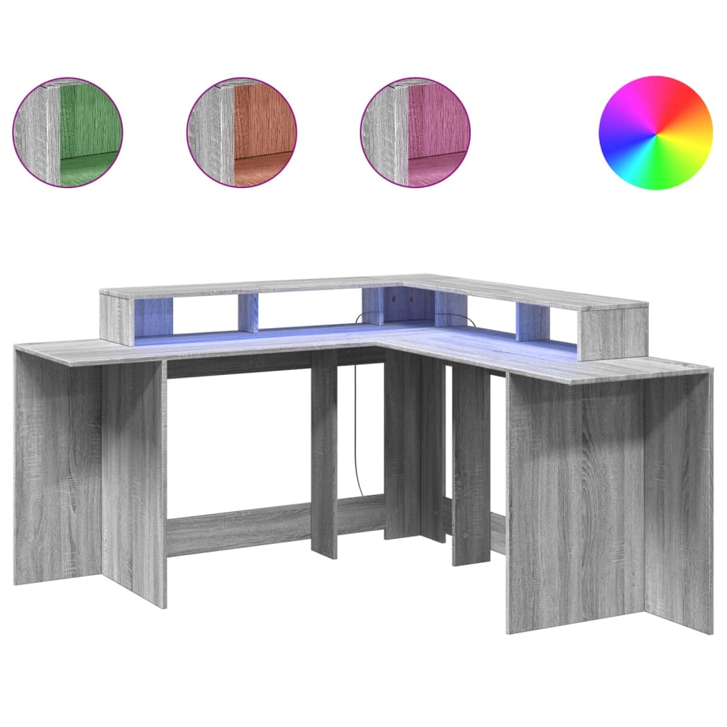 Modern Wooden Large Office Gaming Corner Computer Desk With LED Lights Storage