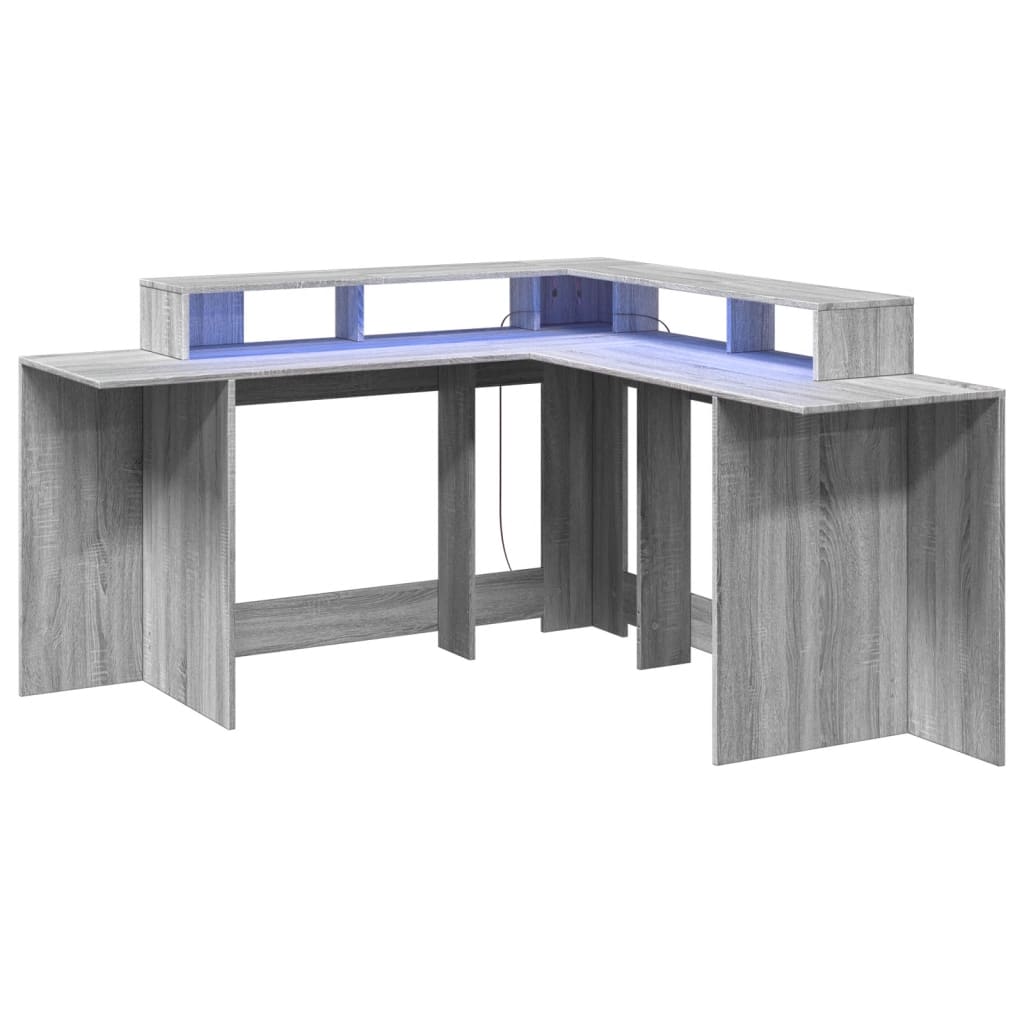 Modern Wooden Large Office Gaming Corner Computer Desk With LED Lights Storage