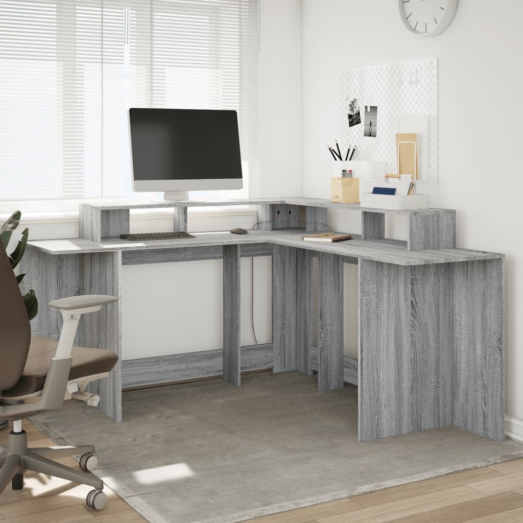 Modern Wooden Large Office Gaming Corner Computer Desk With LED Lights Storage
