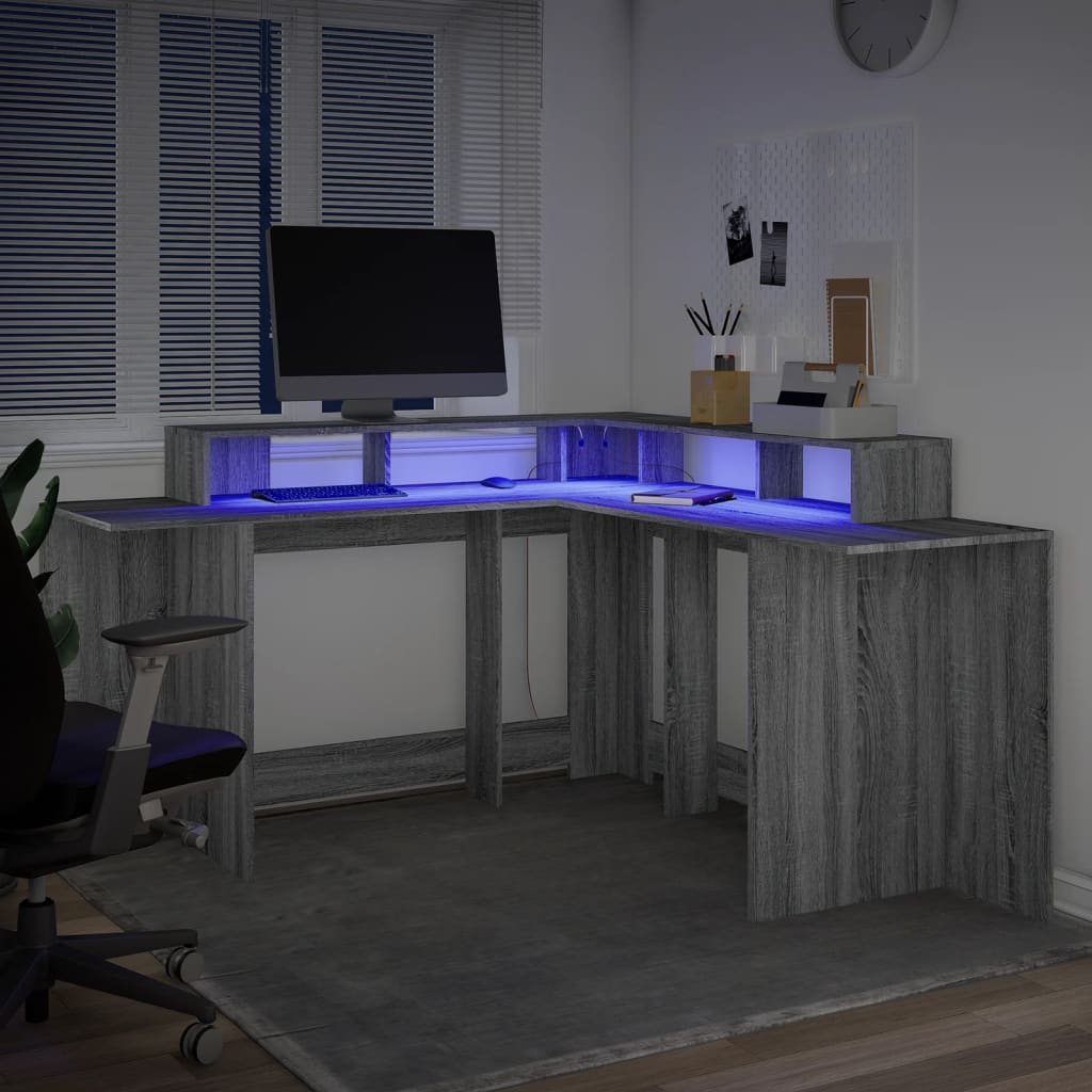 Modern Wooden Large Office Gaming Corner Computer Desk With LED Lights Storage