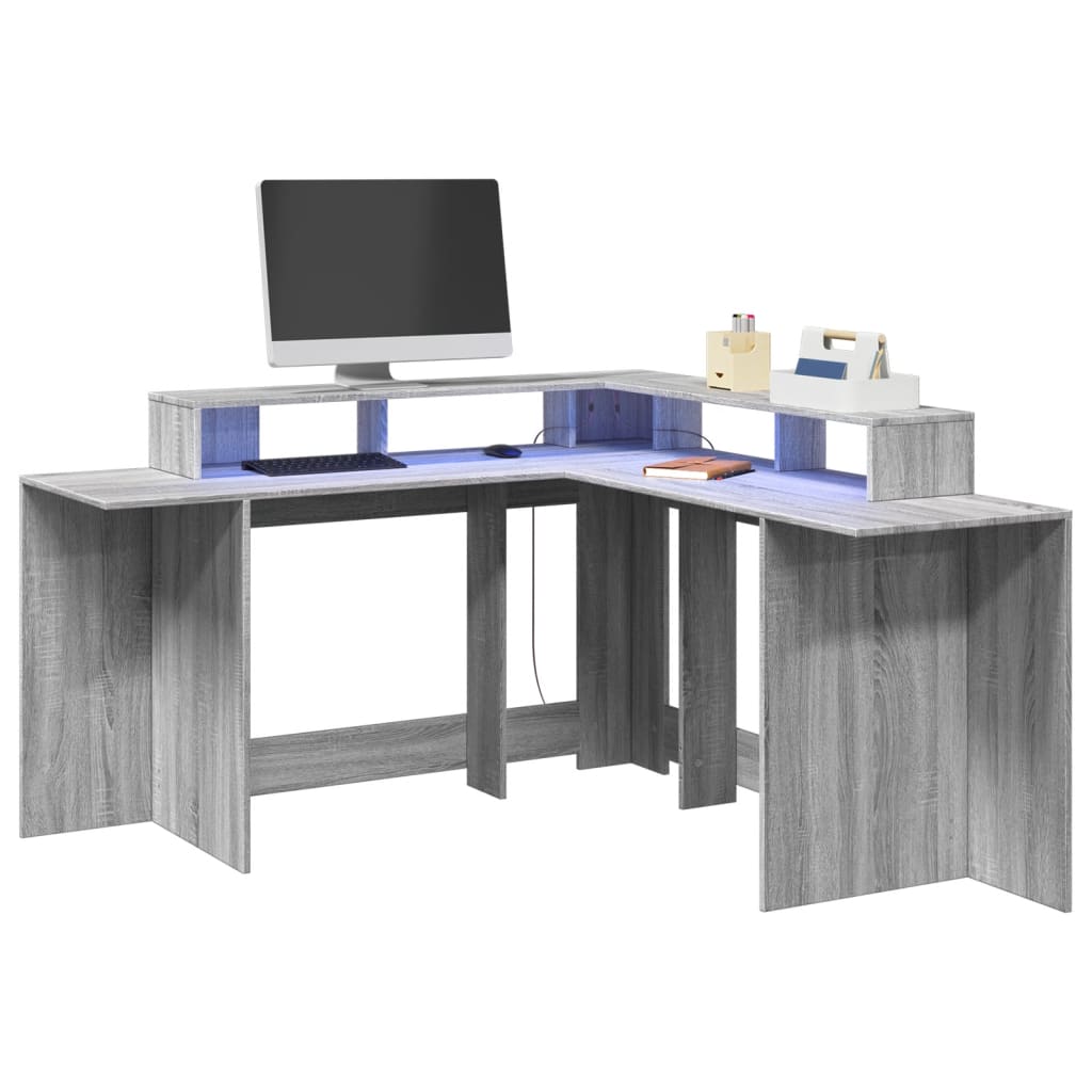 Modern Wooden Large Office Gaming Corner Computer Desk With LED Lights Storage