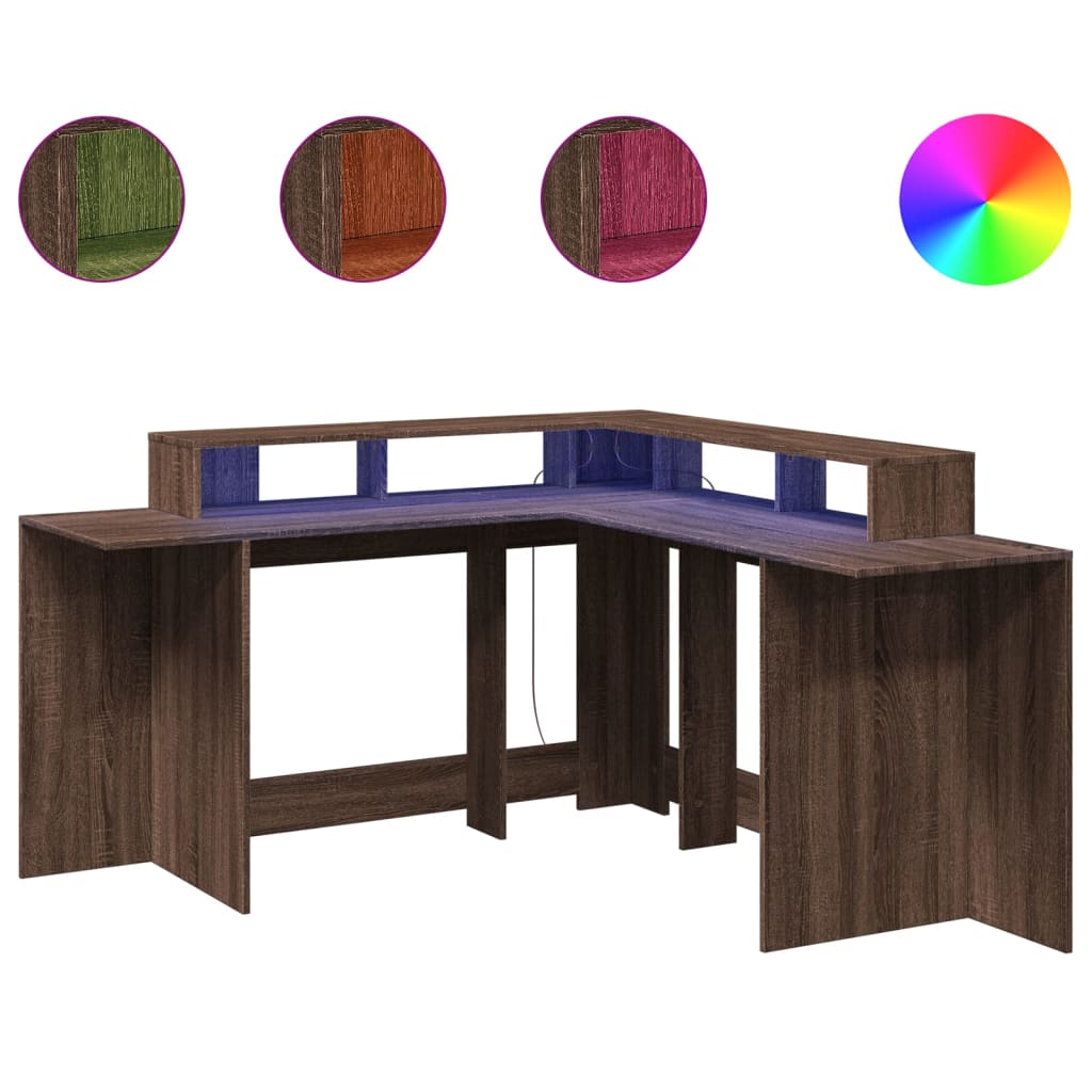 Modern Wooden Large Office Gaming Corner Computer Desk With LED Lights Storage