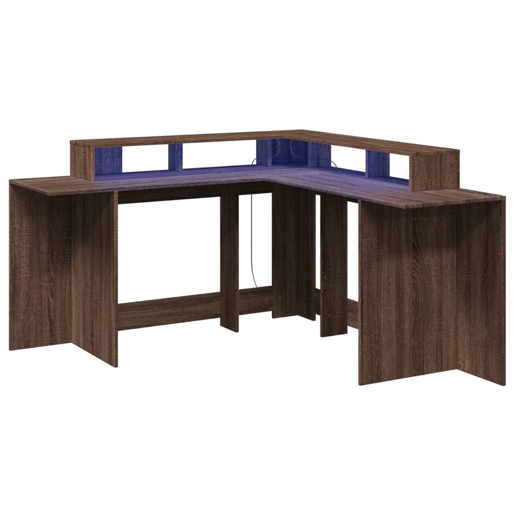 Modern Wooden Large Office Gaming Corner Computer Desk With LED Lights Storage