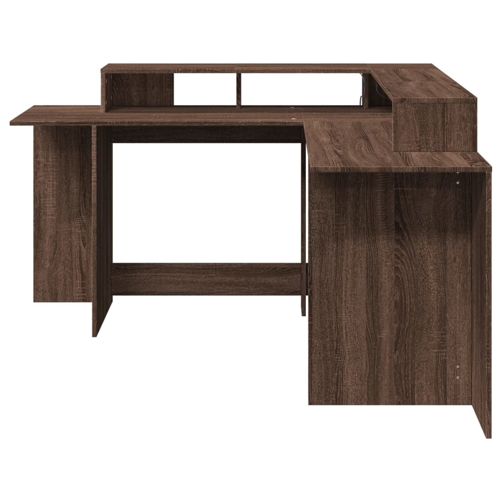 Modern Wooden Large Office Gaming Corner Computer Desk With LED Lights Storage