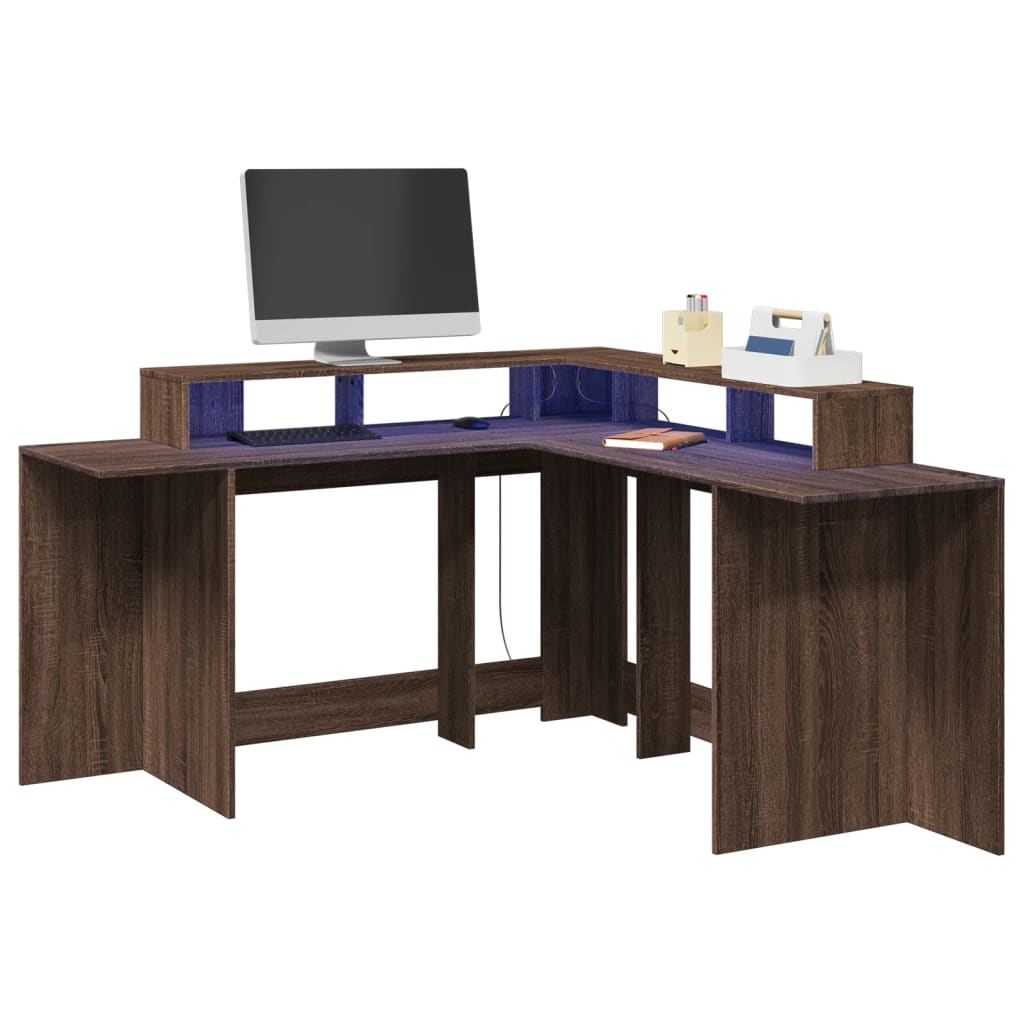 Modern Wooden Large Office Gaming Corner Computer Desk With LED Lights Storage