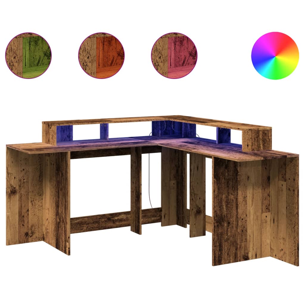 Modern Wooden Large Office Gaming Corner Computer Desk With LED Lights Storage