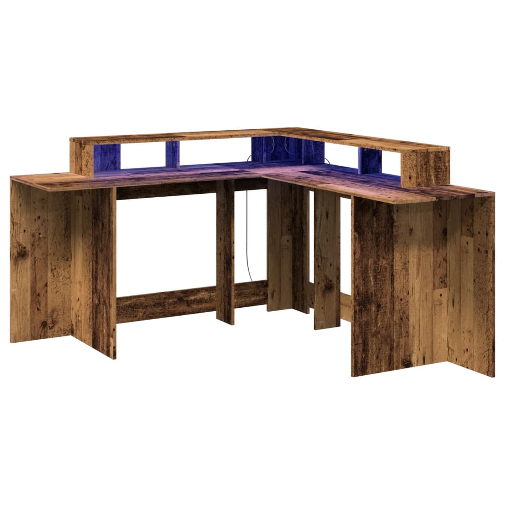 Modern Wooden Large Office Gaming Corner Computer Desk With LED Lights Storage